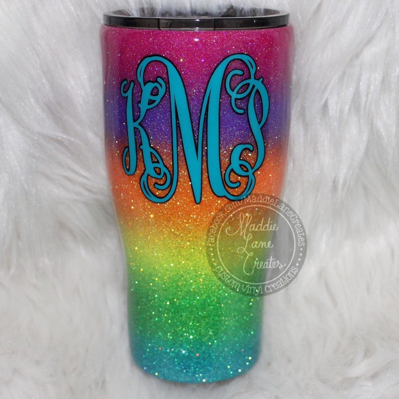 Custom Rainbow MultiColor Glitter Tumbler Choose Your Decal Etsy