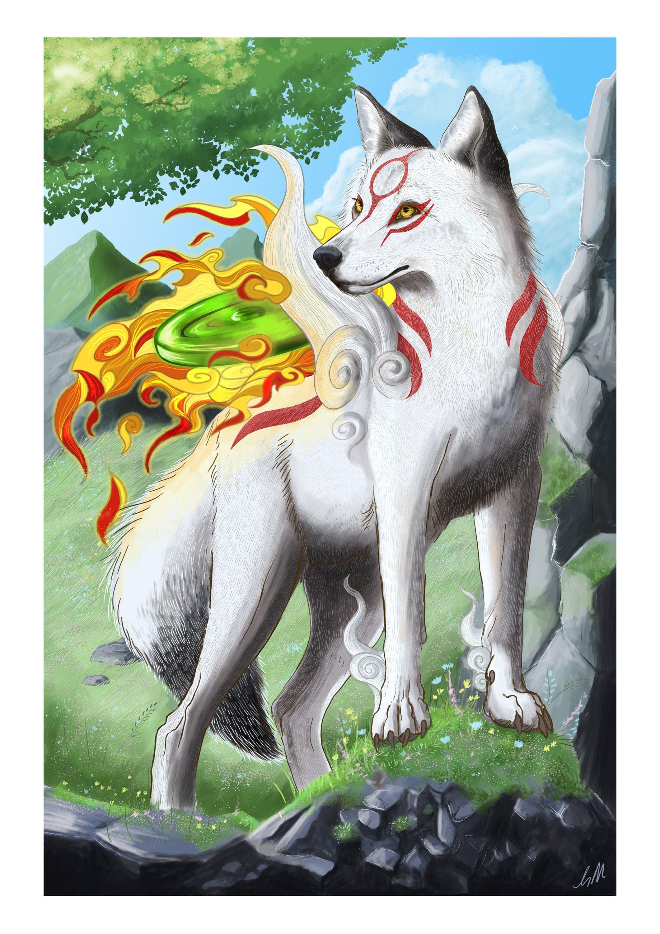 Okami Amaterasu Issun Jump | Art Board Print