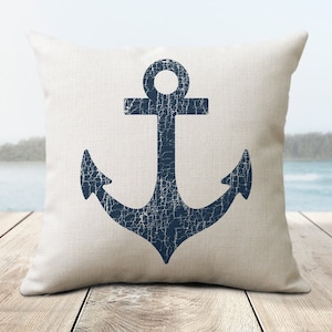 Vintage Anchor Pillow - For New Boat Owners -  Nautical Decor - Lake House Decor & Gift Ideas - Gifts for Boating Lovers - Navy Anchor Gifts