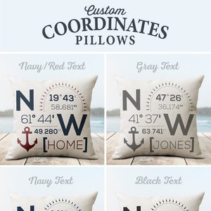 Coastal Decor, Nautical Decor, Boat Gift, Personalized Coordinates Pillow, Lake House Gift, Personalized Anchor Throw Pillow