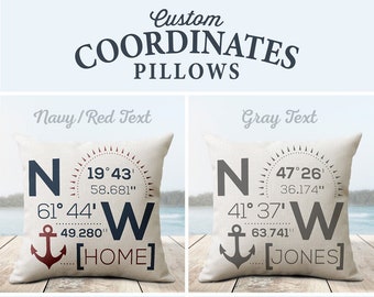Coastal Decor, Nautical Decor, Boat Gift, Personalized Coordinates Pillow, Lake House Gift, Personalized Anchor Throw Pillow