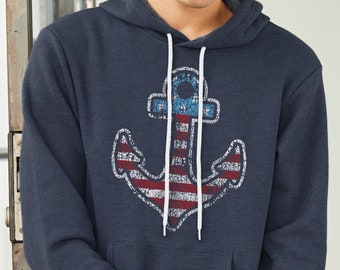 American Flag Anchor Hoodie - Lake Life & Boating Lovers Hoodie- Funny Nautical Sweatshirt - Gifts For Boat Owners - American Anchor Apparel