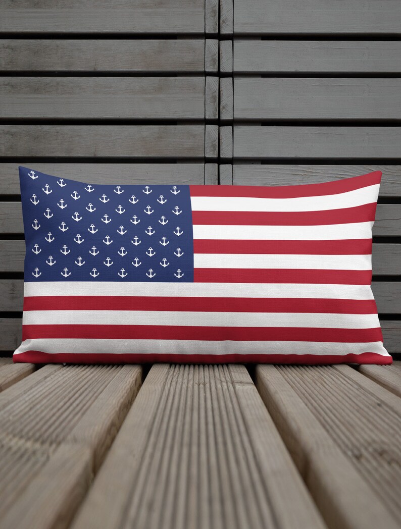 American Flag Anchor Lumbar Pillow 12 X 20 Nautical Pillow Etsy New Zealand