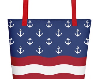 American Flag Anchor Boating Tote Bag -  Tote Bags for Boaters - Lakehouse Gifts - Nautical & Boat, Beach Bags- USA Tote Bag -Beach Bags