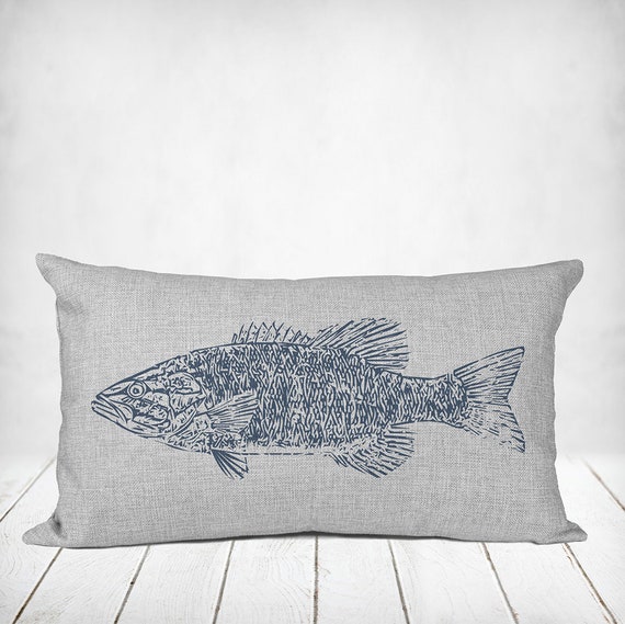 Lake Pillow With Bass Fish Nautical Pillows & Decor, Outdoor Bass