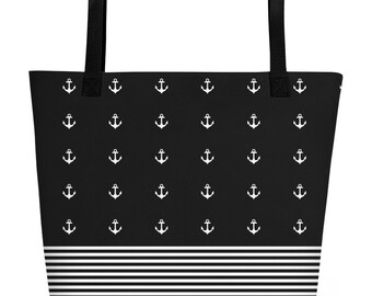 Black and White Anchor Tote Bag - Boating Tote Bags for Boaters - Lakehouse Gifts - Nautical & Boat Accessories - Black Tote Bag -Beach Bags