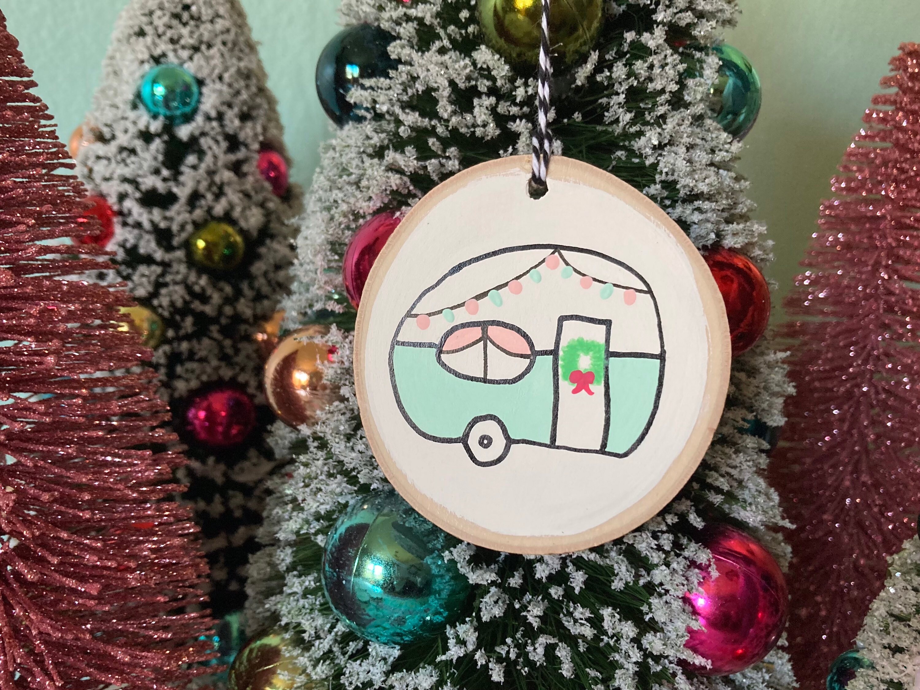 Christmas Camper Ornament | Hand Painted | Cozy | Wood Slice Ornament ...