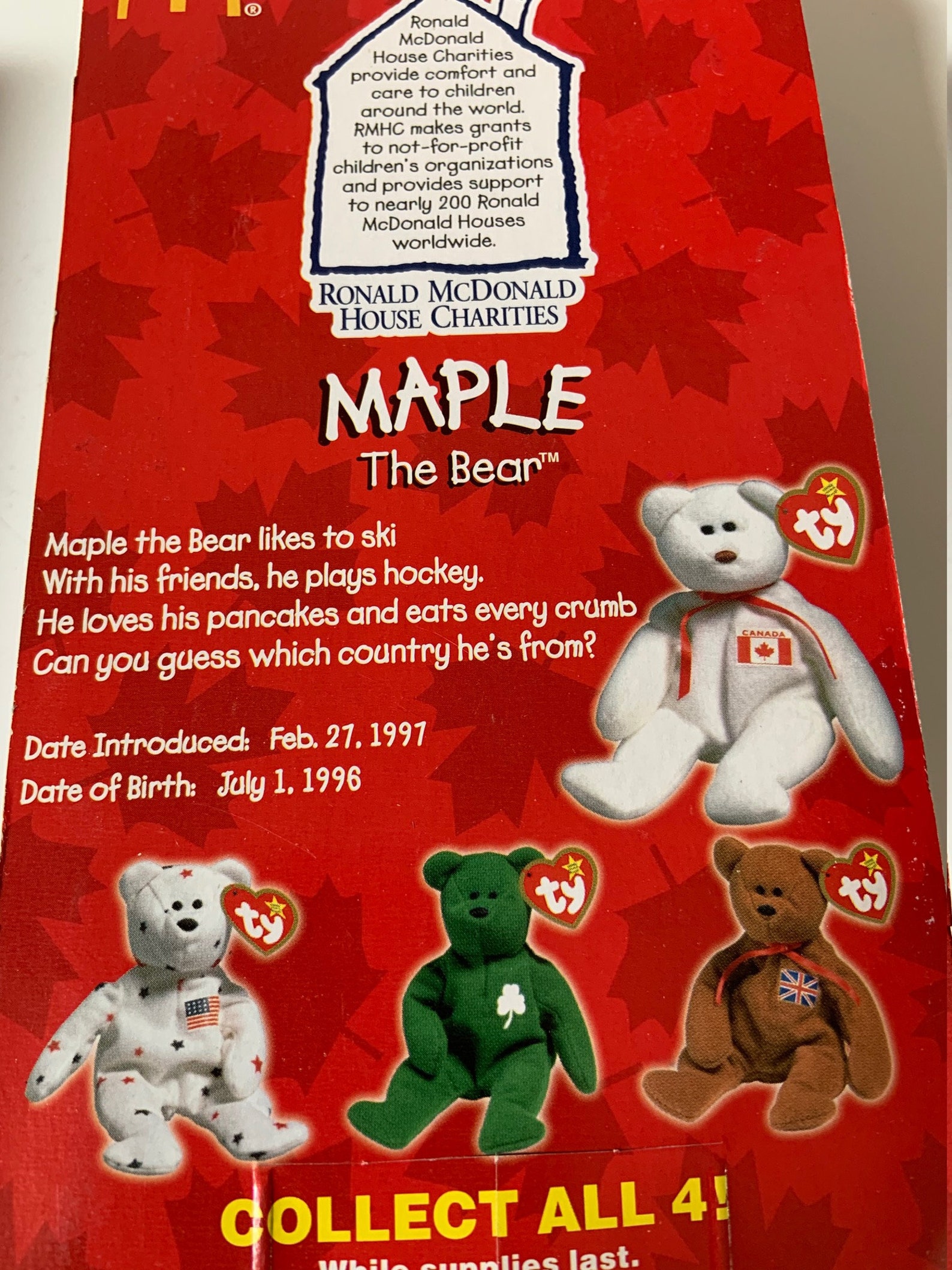 McDonald's Ty Beanie Babies International Bears Maple | Etsy