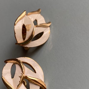 Vintage Crown Trifari White Enamel Gold plated Harlequin Leaf Earrings