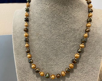 Black and Gold Pearls from Bali Necklace