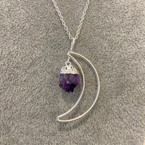 Silver Crescent Moon with Amethyst Drop