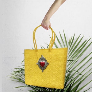 Beach bag tote bag handmade woven tote bag yellow