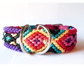Beautiful 35 cm rainbow handmade woven boho mexican leather dog collar