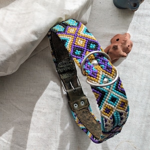 Dog collar extra large handmade embroidered leather collar
