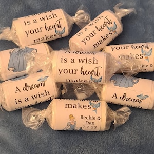 Disney theme Personalised Cinderella Inspired Love Hearts Mini Rolls, Great for Weddings, Birthdays, Christenings or Hen Dos!