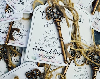 Pretty Floral The Key to our Big Day Personalised Bottle Opener Key Favours pack of 10 - Perfect for Weddings!