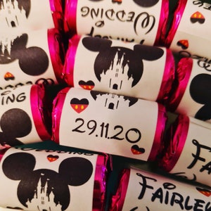Mini rollos de corazones de amor personalizados con tema de Disney, ideales para bodas, cumpleaños, bautizos o despedidas de soltera.