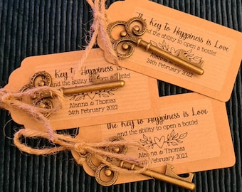 Vintage Rustic Bottle Opener Key with Personalised Kraft Wedding Tag Pack of 20! Wedding Favours for Guests, great for parties!