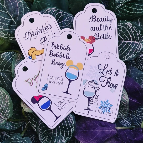 Disney Thème Boisson / Cocktail Disney Princess Hen Do Douche nuptiale Étiquettes personnalisées! Paquet de 10