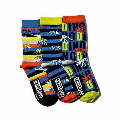 Image of United Oddsocks Dinosaur Roar Mis-Matched Striped Socks Uk Size 12-6 Boys Gift