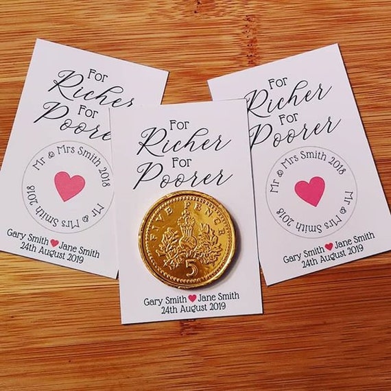 Any colour 10 x For Richer For Poorer Chocolate wedding favours