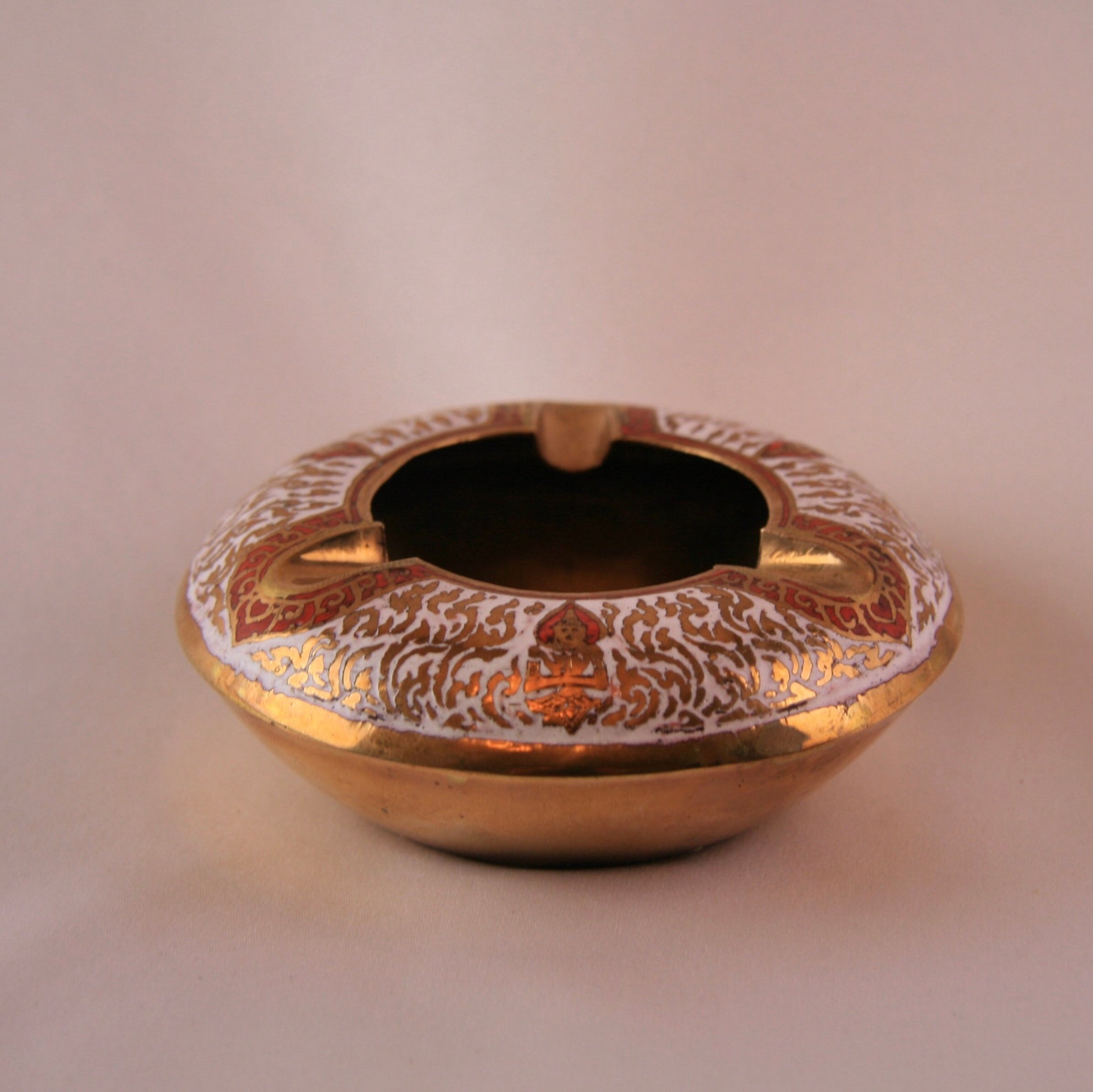 Vintage Small Ashtray Indian/buddha Print Gold/white/red Etsy