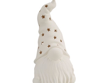 CLEARANCE 5361 Large Tall Hatted Gnome Lantern 10.5H x 5.25W, unpainted, perfect gift, anniversary gift