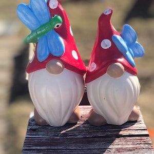 SALE Set of two custom painted or Ready to Paint Small Male Ceramic Garden Gnomes for mushroom- lawn or garden, outdoor or indoor