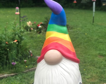 Rainbow Gnome, ceramic pottery bisque