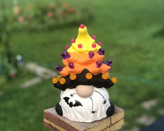 ON SALE 8” Halloween Tree Hat Gnome, gnome votive, gnome lantern, anniversary gift, housewarming gift