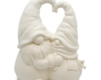 CLEARANCE 5391 Large Gnome Hugging Snowman 9.25H x 7.5W, unpainted, perfect gift, anniversary gift