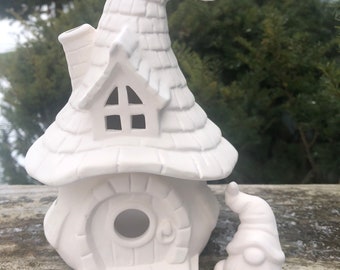 6.5” Gnome home lantern and little gnome, Custom painted or diy , craft kit, perfect gift, fairy garden