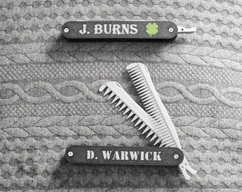 Custom Folding Beard Comb | Straight Edge Razor Comb | Swiss Army Comb | Gifts for Men