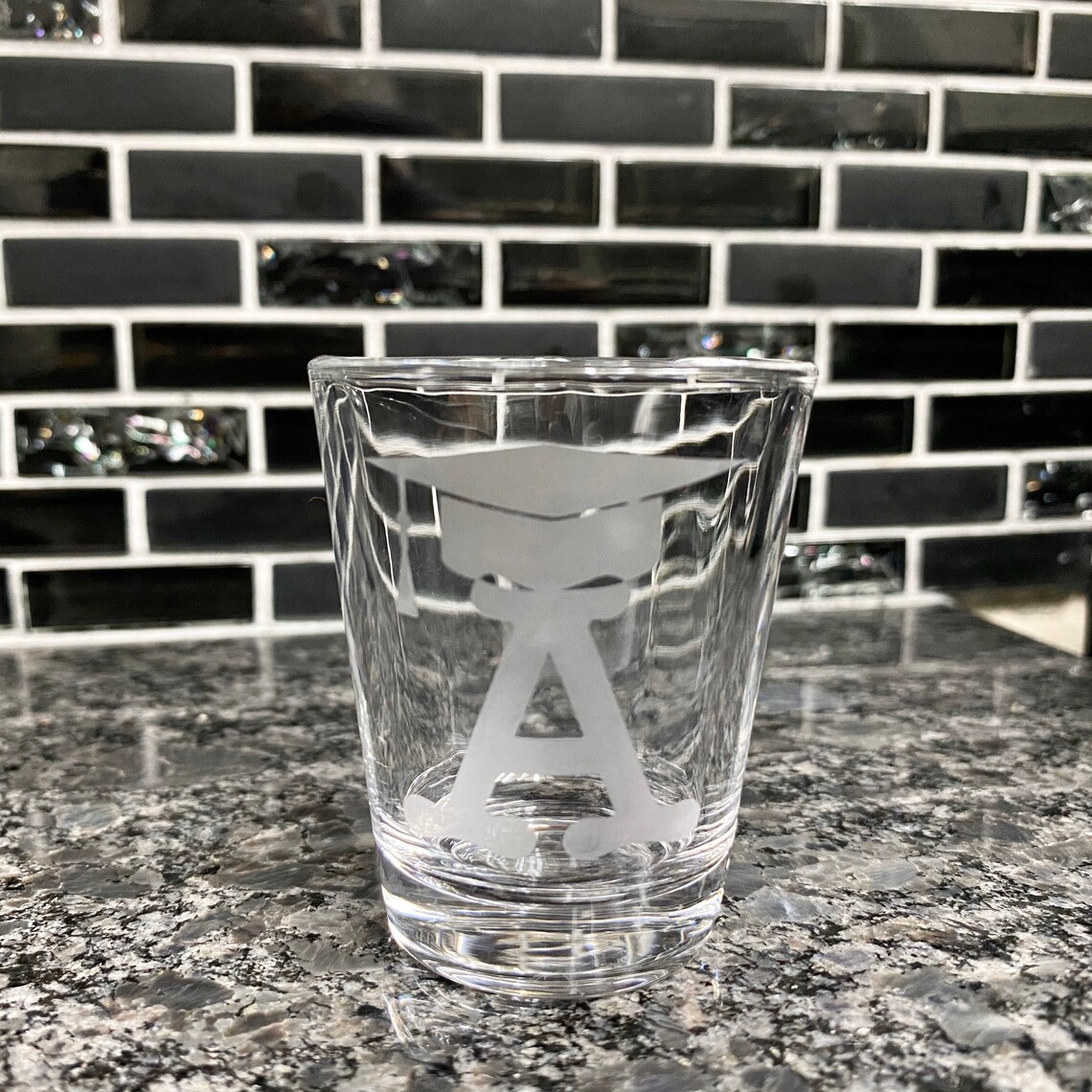 Graduation Initial Etched Shot Glass Etsy