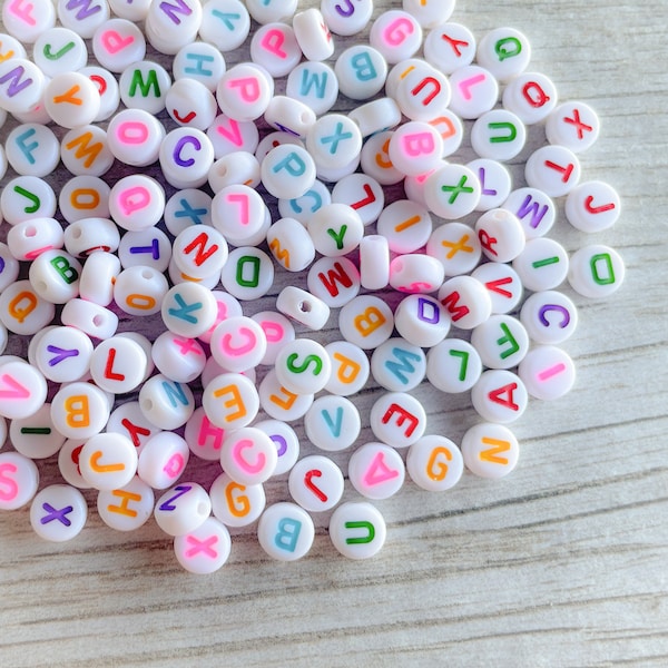 Multi Color and White Letter Beads, 100-200 pcs, Colored Letter Beads,  Acrylic Alphabet Beads, Alphabet Beads, Letter Crafting