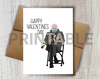 PRINTABLE Bernie Mittens Valentine | Funny Bernie mittens meme Bernie chair card goofy valentine for girlfriend husband Bernie Sanders Card