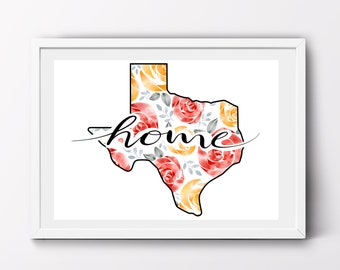 Texas Watercolor Print | Texas home decor | TX state art print | TX home gift |Texas outline | housewarming | native Texan | wildflowers art
