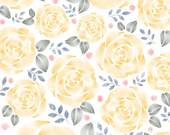 Pastel yellow watercolor roses background | flowers wallpaper | floral digital download | yellow flowers scrapbook paper | printable paper