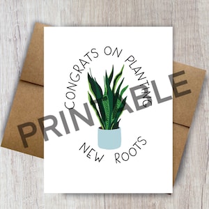 IMPRIMABLE Félicitations pour la plantation de nouvelles racines carte de pendaison de crémaillère plante de maison de bienvenue carte de bienvenue félicitations nouveau déménagement de maison cadeau d’agent immobilier