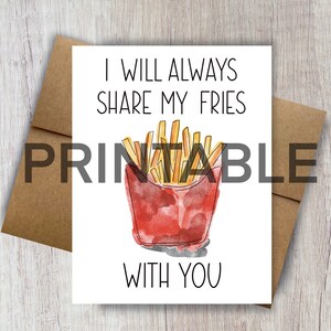 IMPRIMABLE Frites drôles Saint-Valentin frites ami partenaire femme mari drôle petite amie Saint-Valentin frites peintes illustration restauration rapide
