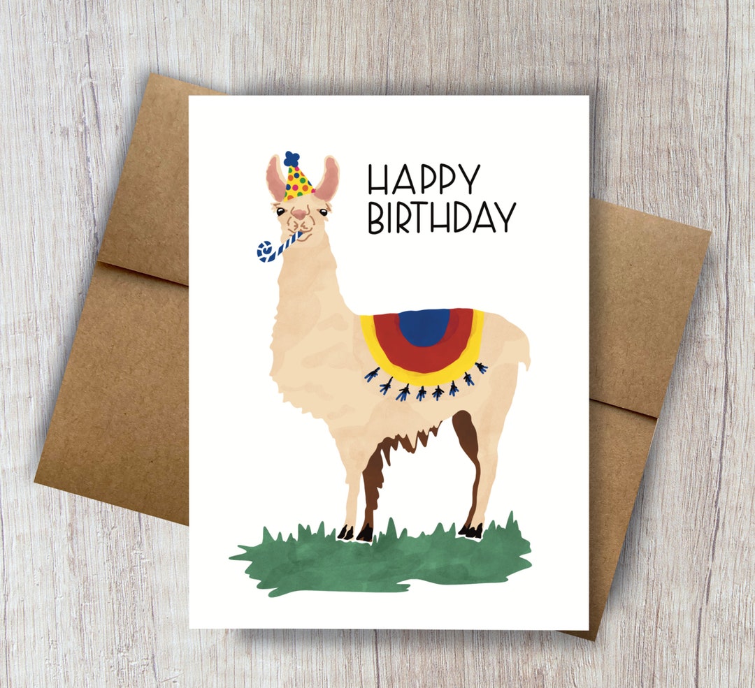 Funny Llama Birthday Card Cute Llama Birthday Card Llama Illustration ...
