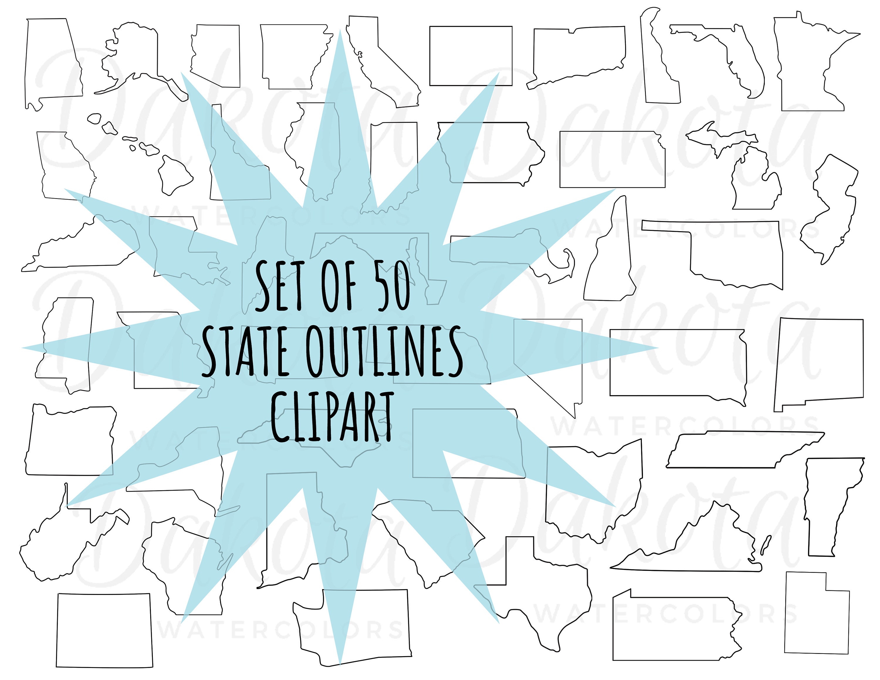 Set of 50 States Outlines PNG clip art state clipart united states shapes art state pride stickers image file digital download printable