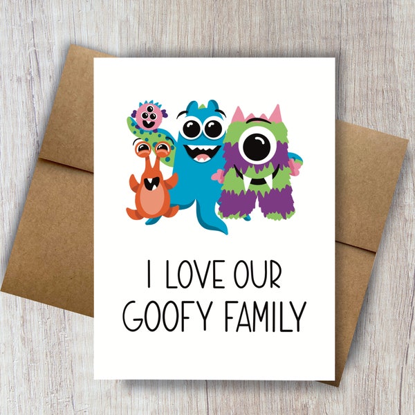 Cute monster family card gender-neutral fathers day card for nonbinary enbee parents kids wife mom dad spouse partner boyfriend girlfriend