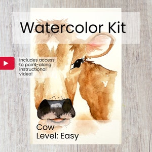 Watercolor Cow DIY Kit | At home watercolor kit | watercolor painting kit | cow watercolor | at home adult kit activity gift