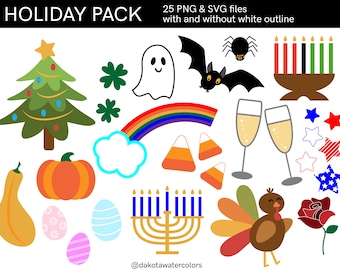 Holiday Clipart Pack Clip Art Set png Calendar Clip Art Digital Stickers Digital download all seasons christmas halloween fall png