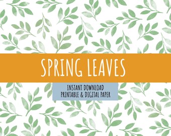 Summer watercolor leaves pattern printable scrapbook paper vintage wallpaper background clip art png card making wedding crafting collage