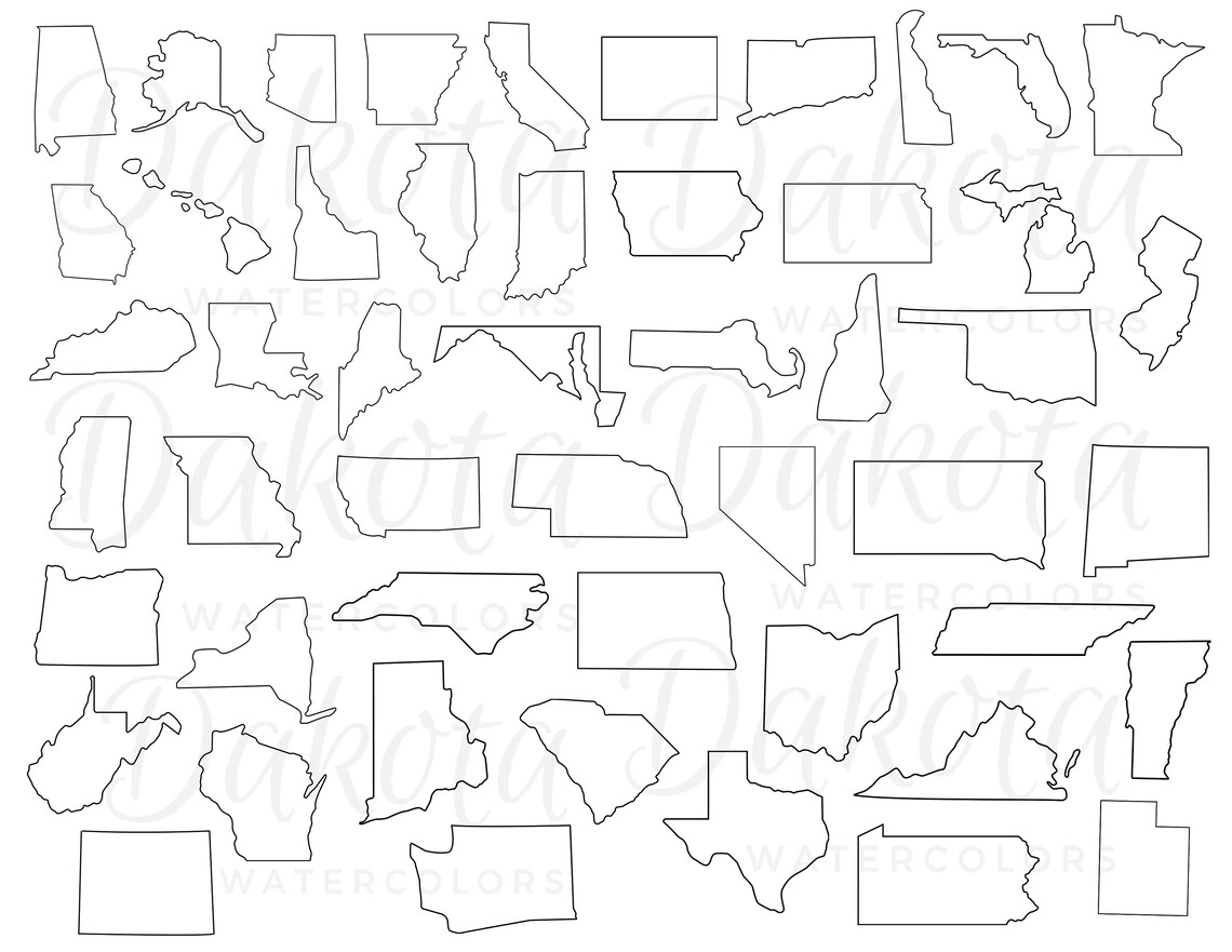 Set of 50 States Outlines PNG Clip Art State Clipart United States ...