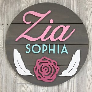 Feather Round wood Sign | Nursery or Baby Name Sign  |  Wood Circle Name Board
