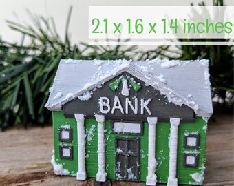 retired in 2001 Dept 56 Snow Village Bank and Trust ceramic vintage holiday decor retro Christmas design lighted Christmas Village