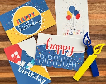 Happy Birthday Postcards | Classic Primary Color Cards | Birthday Notes